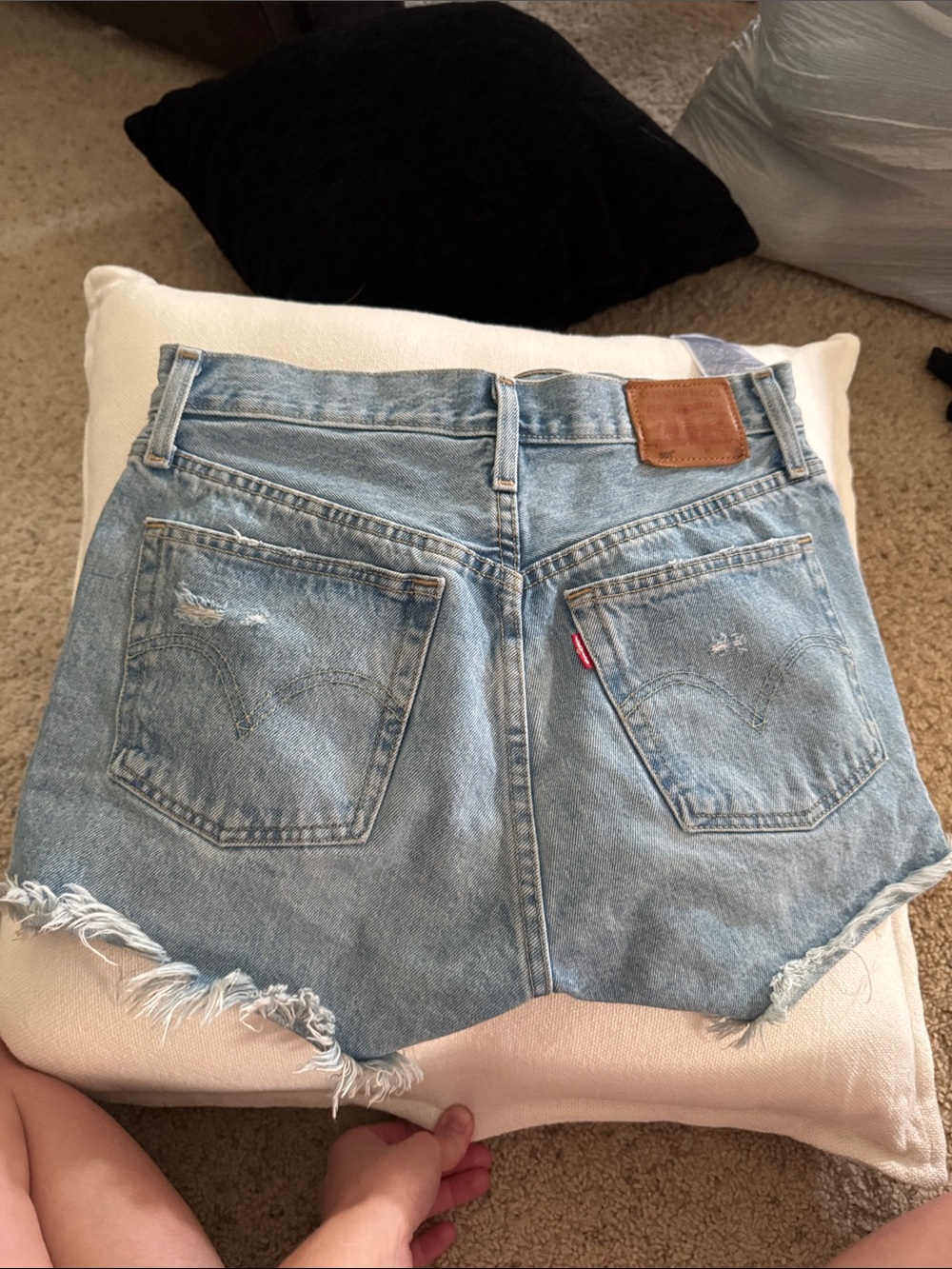 501 Levi's Light Blue Denim Cutoff Shorts with Frayed Hem